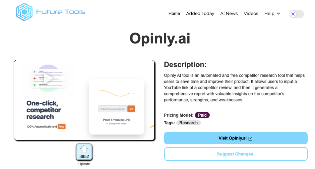 opinly ai test alter eintrag von futuretools